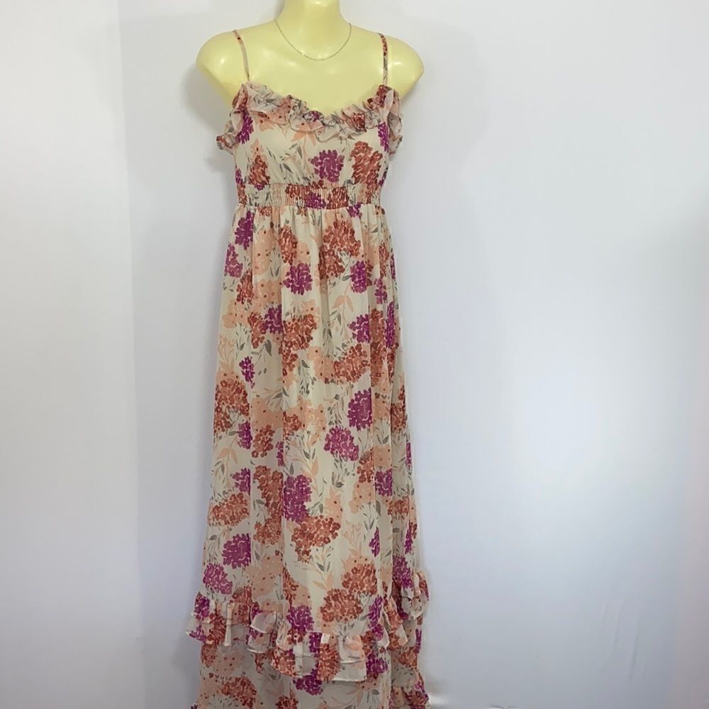 Elle Dress Floral Ruffle Lingerie Strap Maxi Dress Excellent Sz Small
